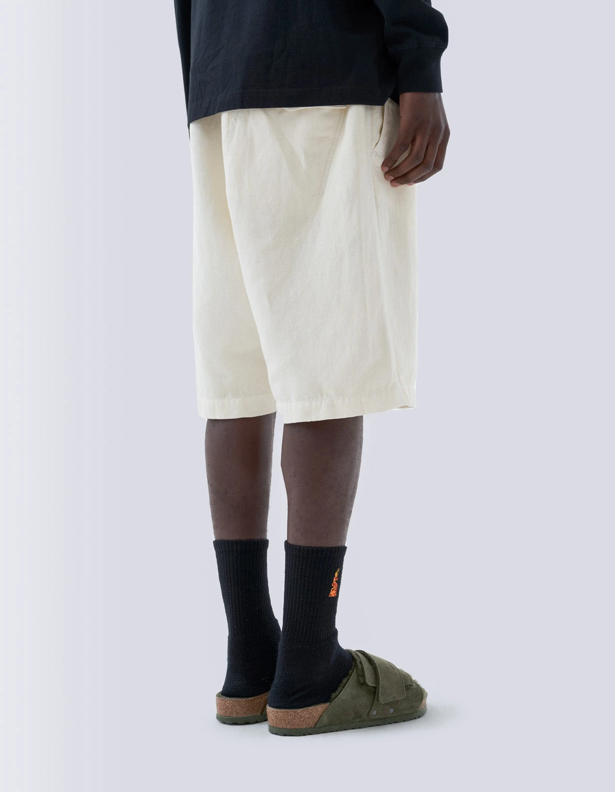 Maharishi 5007 Hemp Asym Loose Track Shorts Ecru 4 Maharishi 5007 Hemp Asym Loose Track Shorts Ecru - Image 4