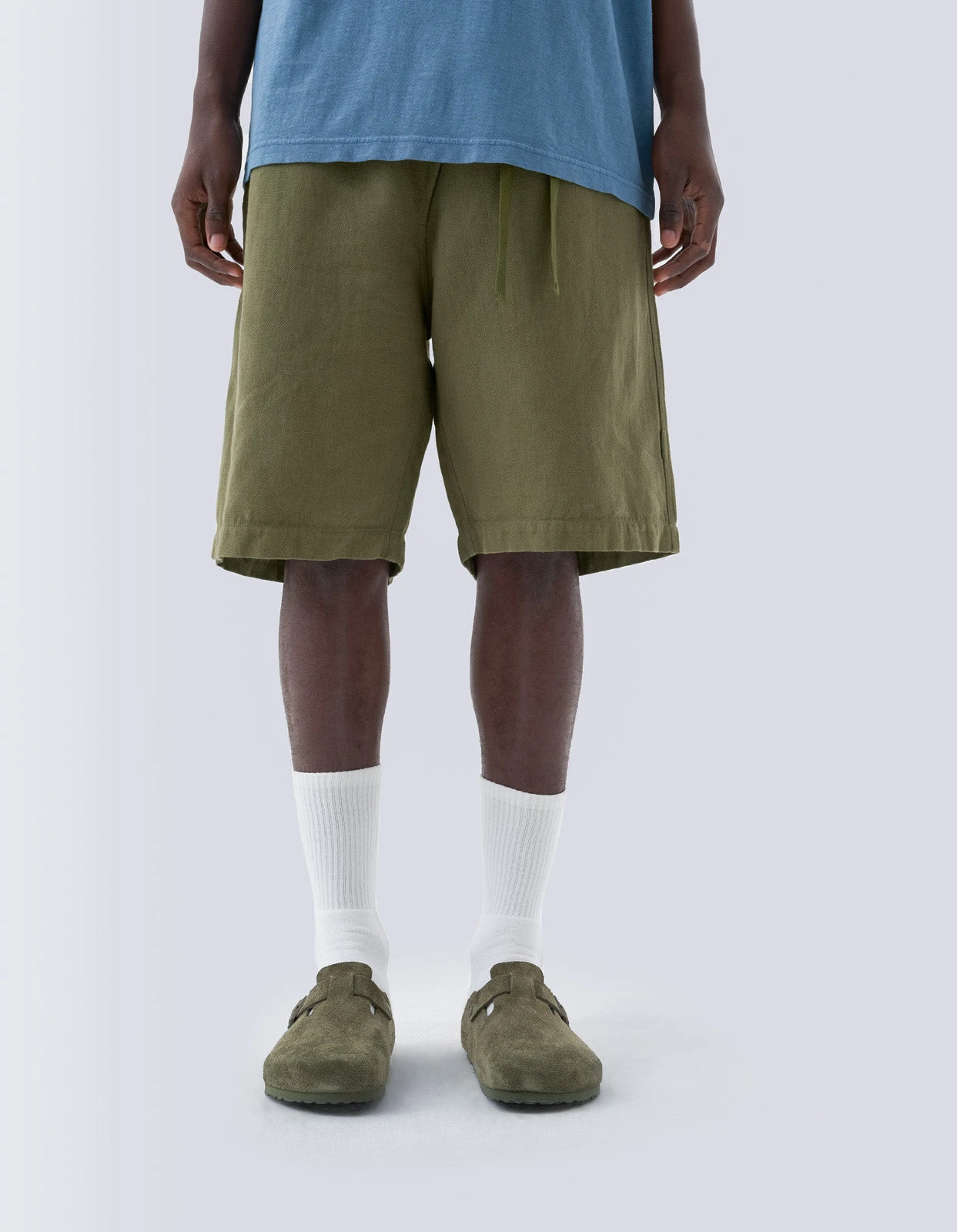 Maharishi 5007 Hemp Asym Loose Track Shorts Olive OG-107F 2 Maharishi 5007 Hemp Asym Loose Track Shorts Olive OG-107F - Image 2