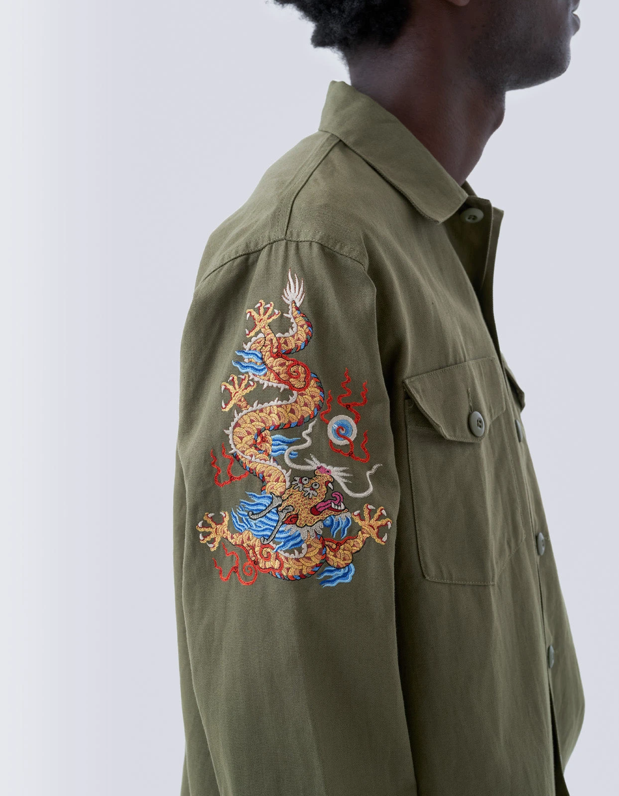 Maharishi 5022 Lunar Dragon Utility Shirt Olive OG-107F 3 Maharishi 5022 Lunar Dragon Utility Shirt Olive OG-107F - Image 3