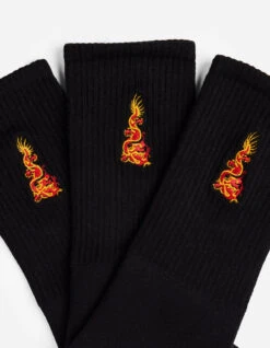 Maharishi 1264 Micro Dragon Sport Sock 3 Pack Black/Black/Black -Maharishi Shop 1264 black Mailer