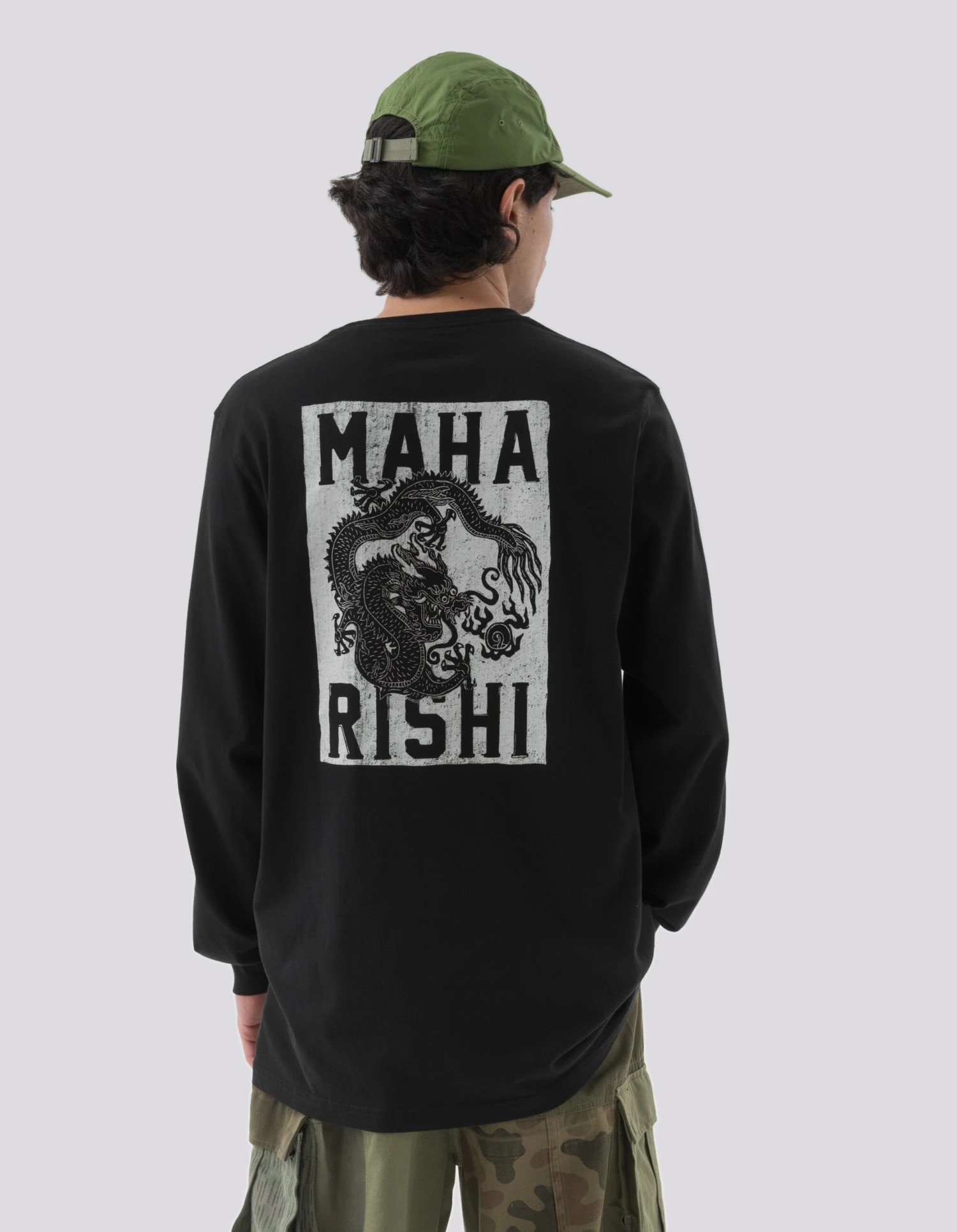 Maharishi 1277 Woodblock Dragon L/S T-Shirt Black 2 Maharishi 1277 Woodblock Dragon L/S T-Shirt Black - Image 2