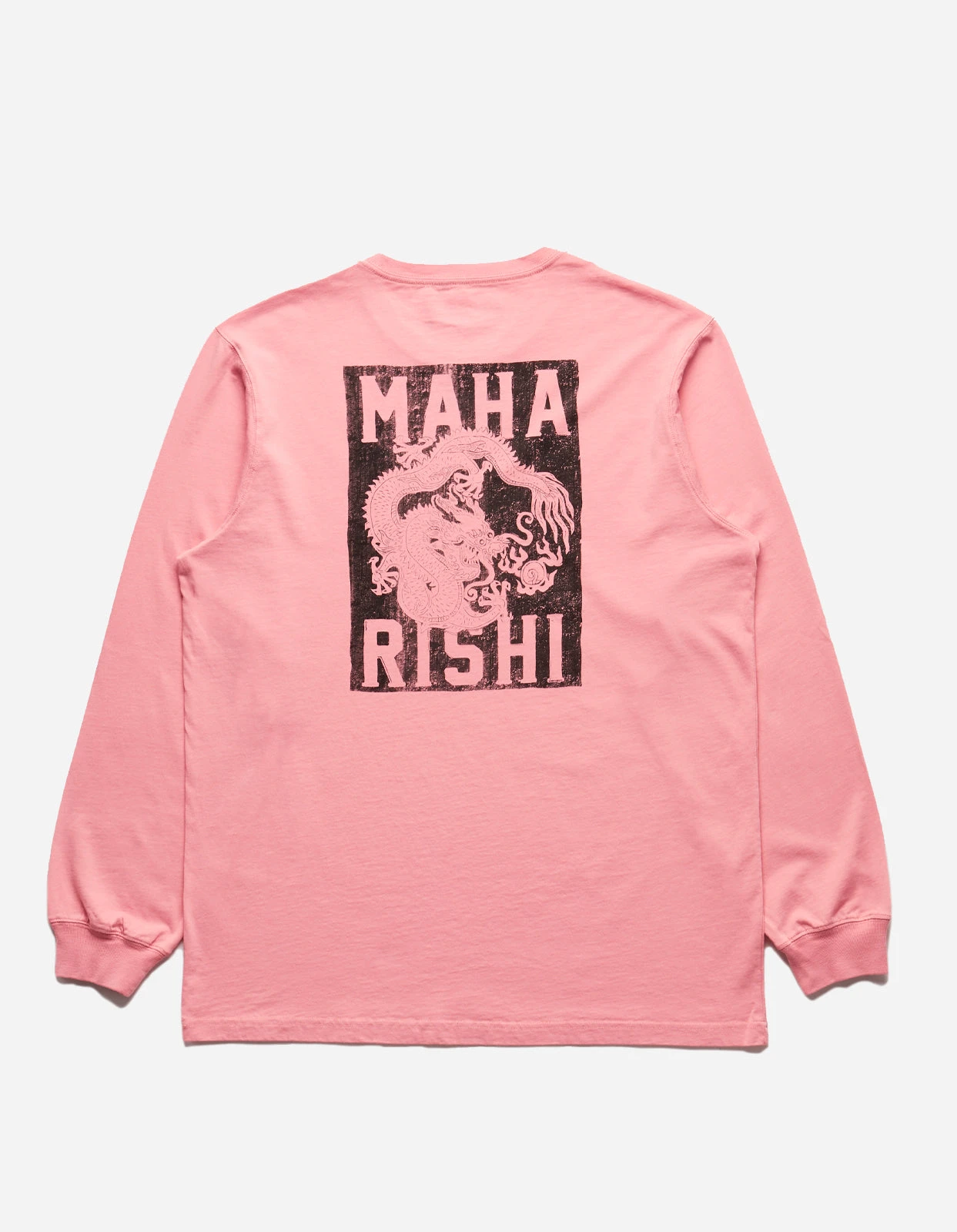 Maharishi 1277 Woodblock Dragon L/S T-Shirt Flag Pink 1 Maharishi 1277 Woodblock Dragon L/S T-Shirt Flag Pink