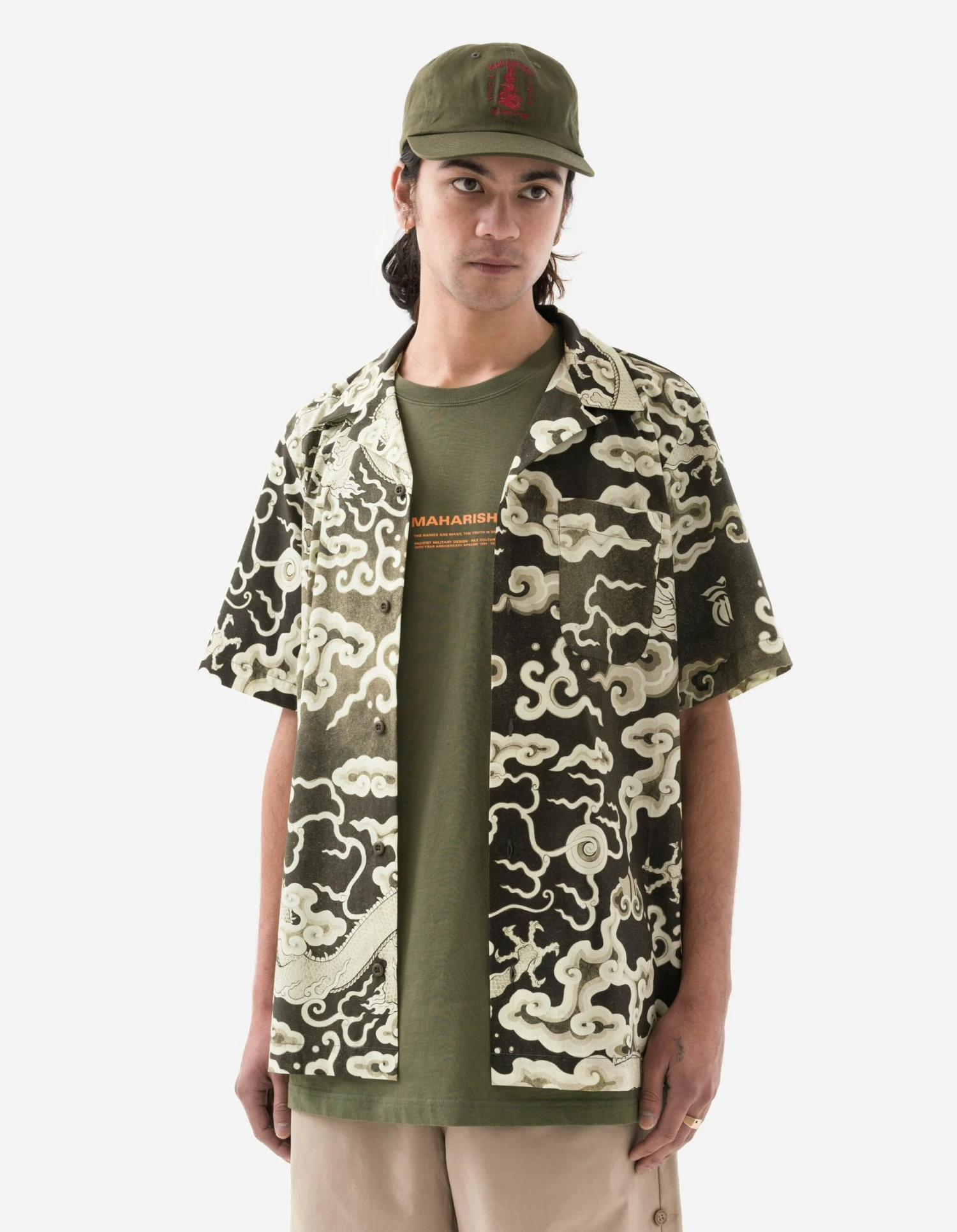 Maharishi 1282 Cloud Dragon Camp Collar Shirt Olive 2 Maharishi 1282 Cloud Dragon Camp Collar Shirt Olive - Image 2