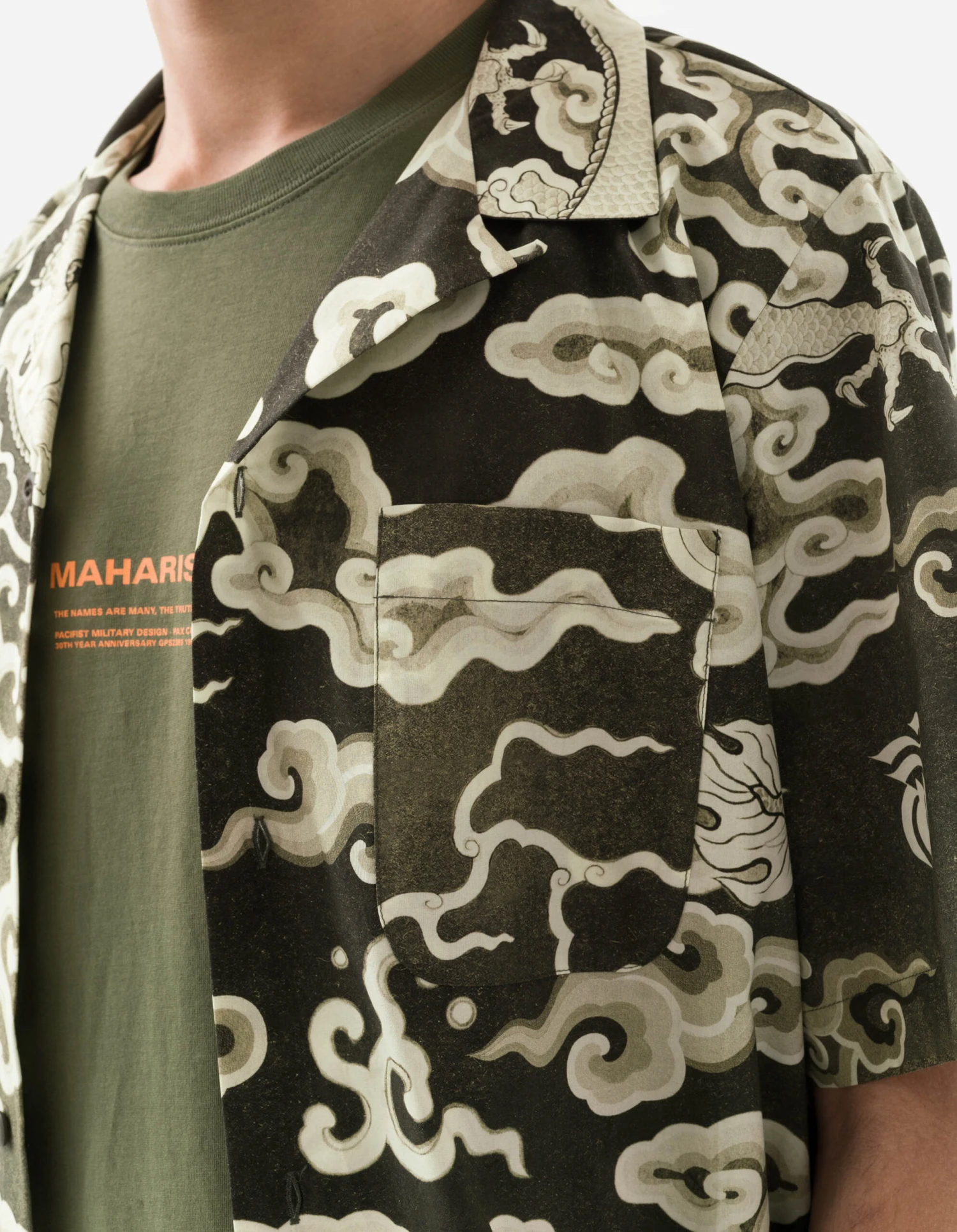 Maharishi 1282 Cloud Dragon Camp Collar Shirt Olive 5 Maharishi 1282 Cloud Dragon Camp Collar Shirt Olive - Image 5