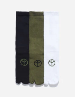 Maharishi 9891 MILTYPE Peace Tabi Sports Socks · 3 Pack Black/Olive/White