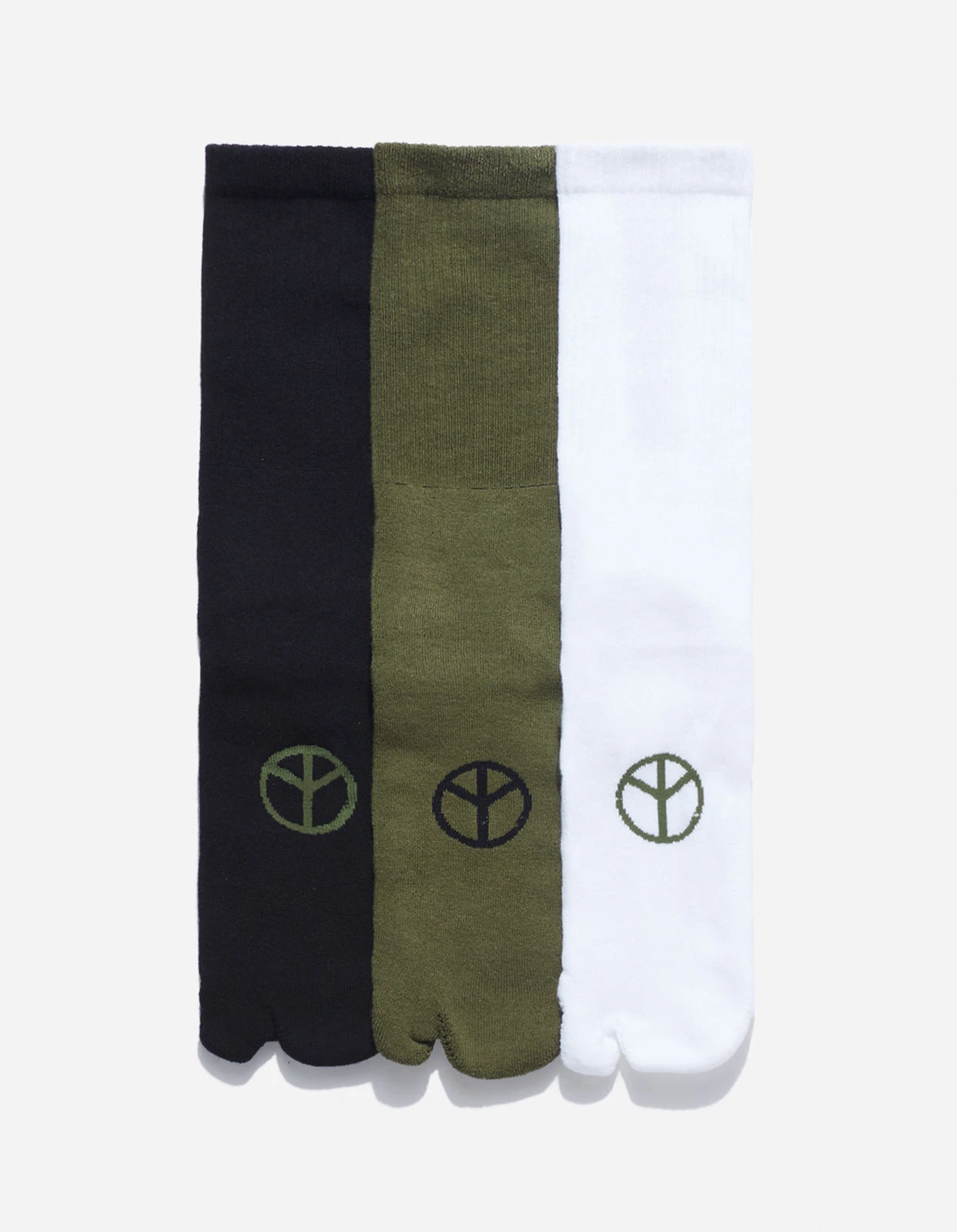 Maharishi 9891 MILTYPE Peace Tabi Sports Socks · 3 Pack Black/Olive/White 1 Maharishi 9891 MILTYPE Peace Tabi Sports Socks · 3 Pack Black/Olive/White