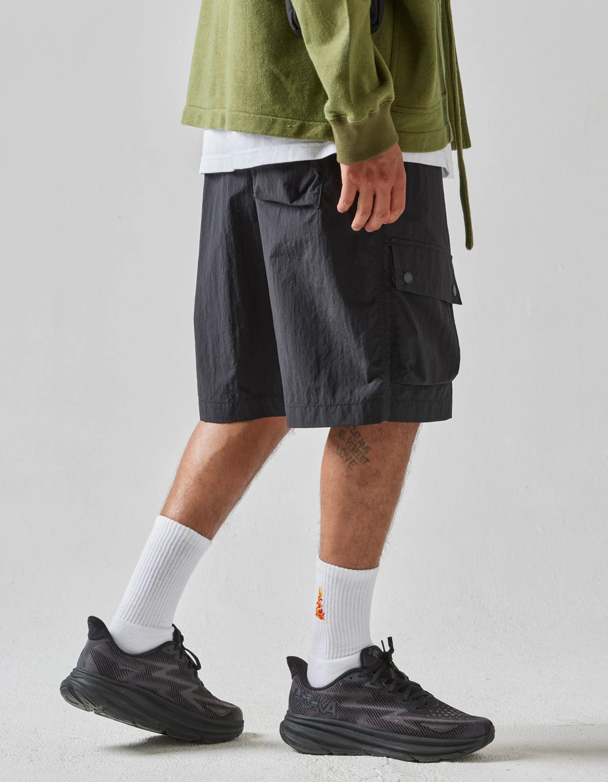 Maharishi 5041 Veg Dyed Asym Cargo Track Shorts Black 5 Maharishi 5041 Veg Dyed Asym Cargo Track Shorts Black - Image 5