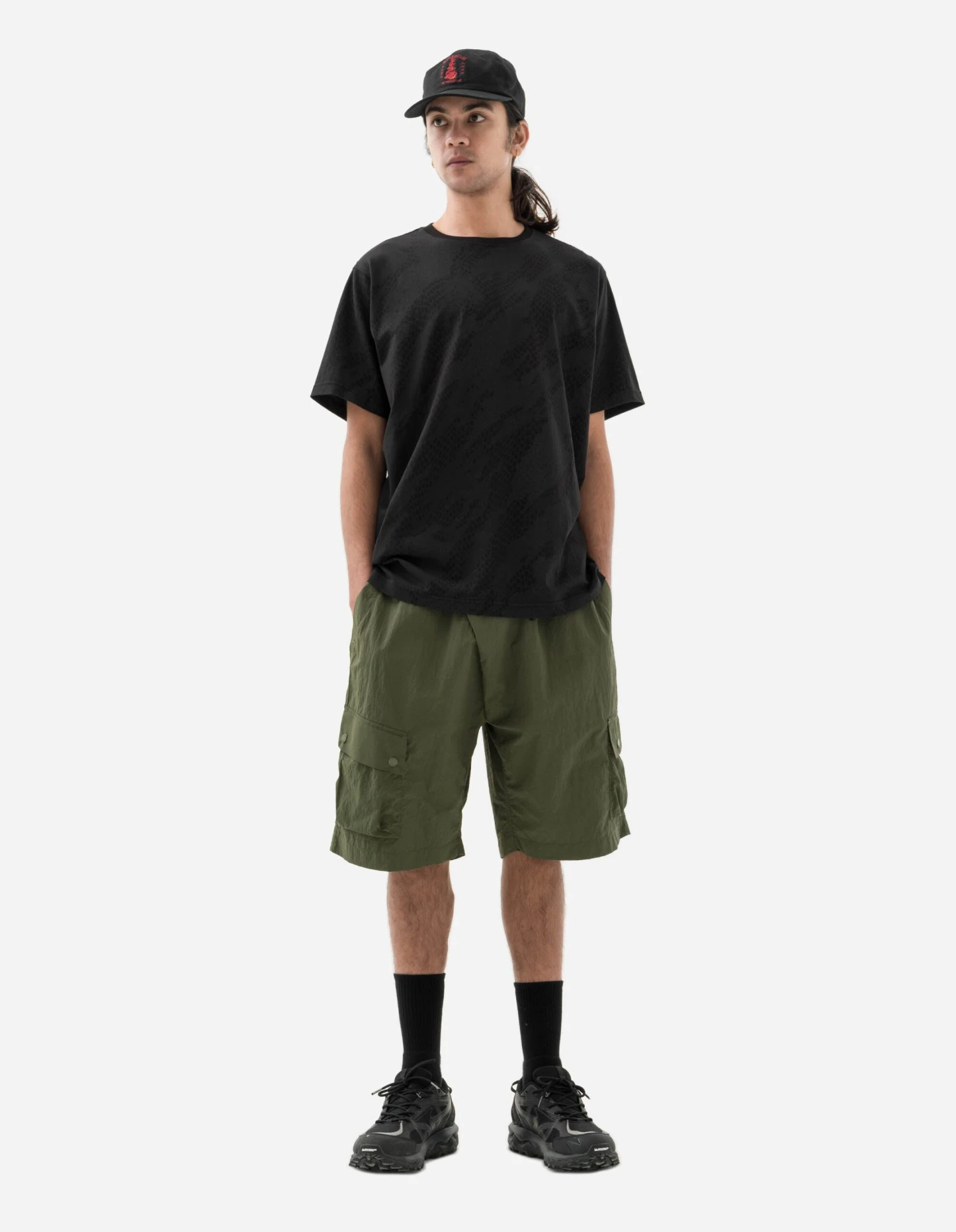 Maharishi 5041 Veg Dyed Asym Cargo Track Shorts Olive 5 Maharishi 5041 Veg Dyed Asym Cargo Track Shorts Olive - Image 5