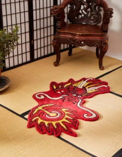 1270 Original Dragon Head Rug Red -Maharishi Shop Homeware 170 red gold 20 Green