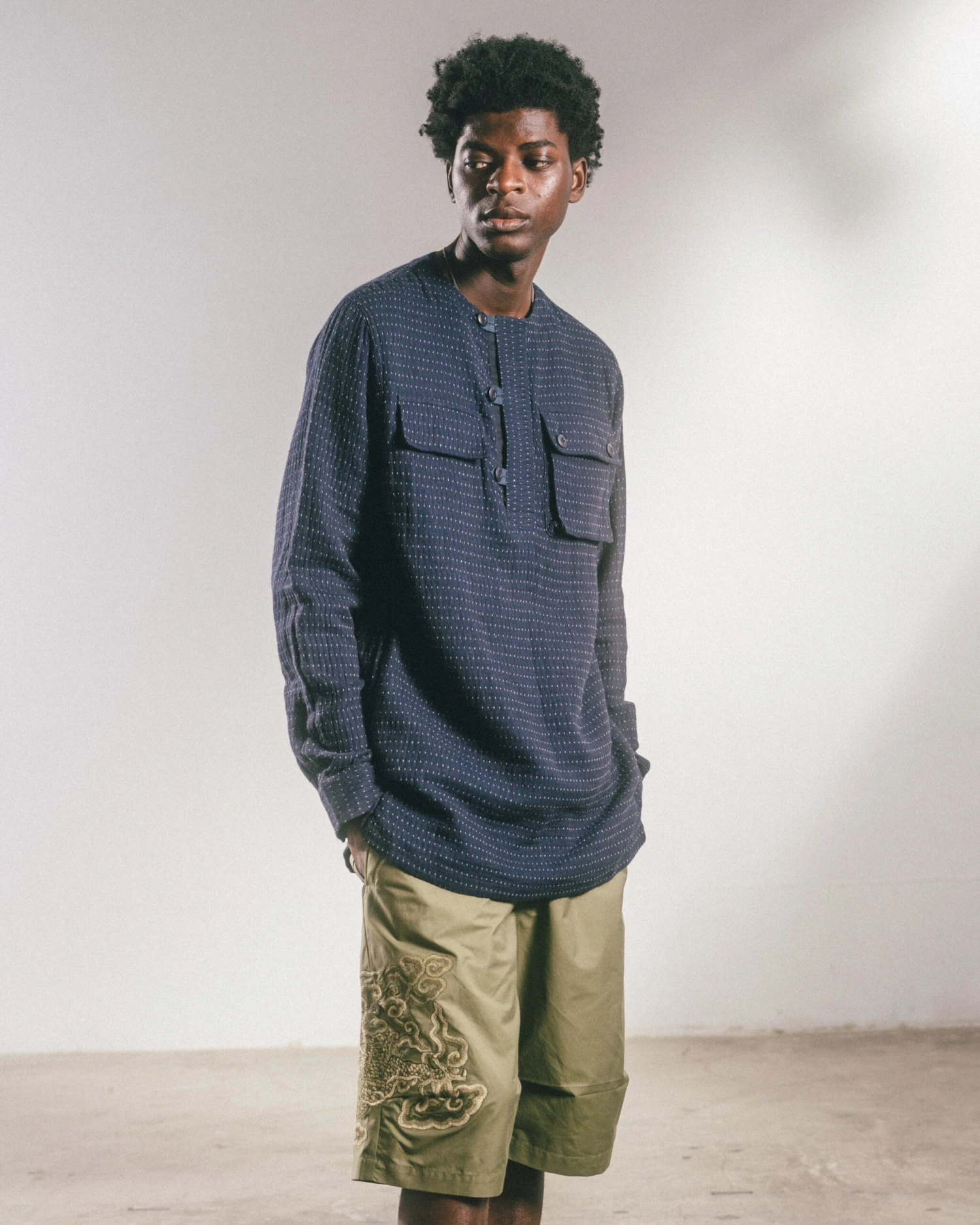 Maharishi 5132 Noragi Cargo Kurta Shirt Indigo 11 Maharishi 5132 Noragi Cargo Kurta Shirt Indigo - Image 11