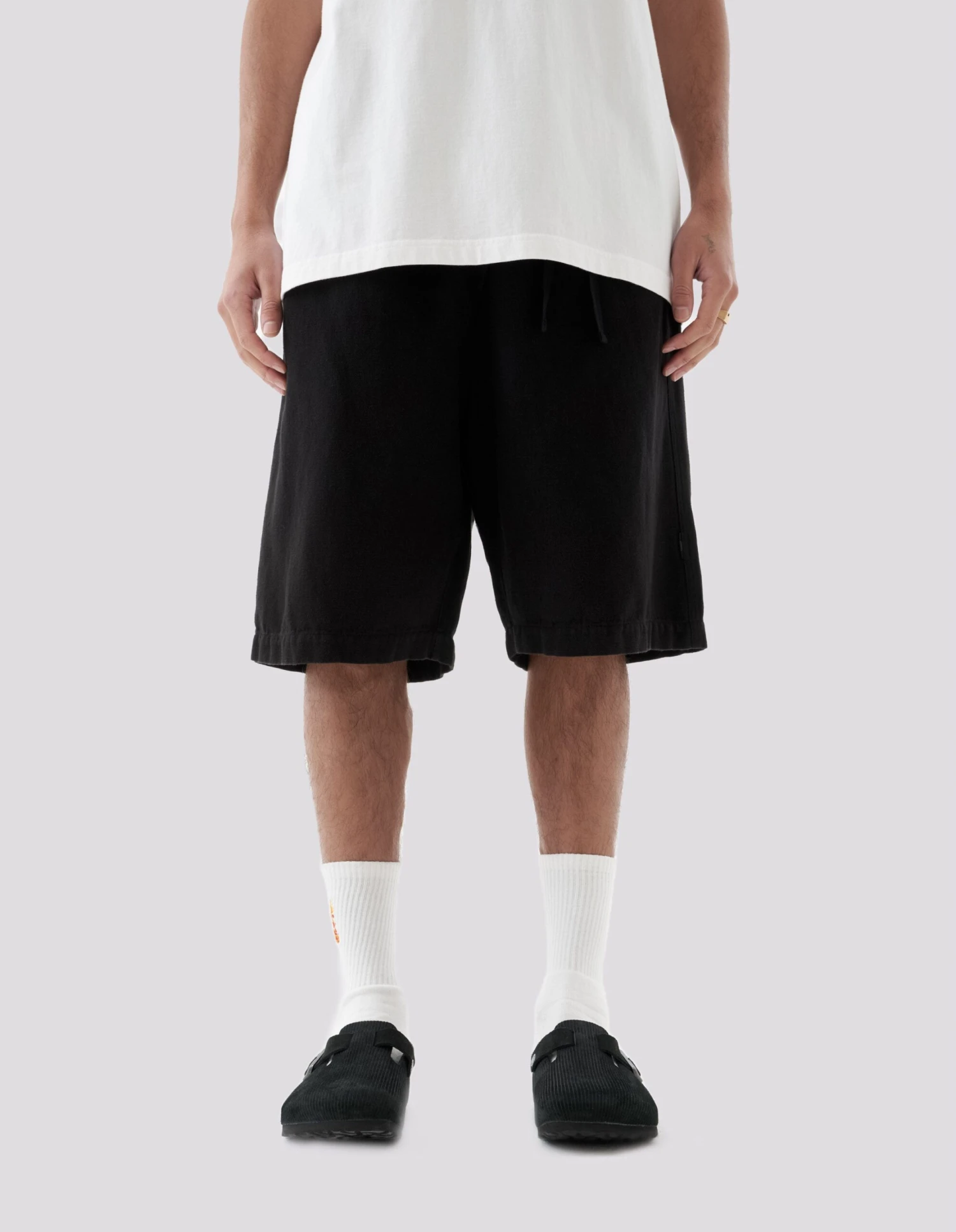 Maharishi 5007 Hemp Asym Loose Track Shorts Black 2 Maharishi 5007 Hemp Asym Loose Track Shorts Black - Image 2