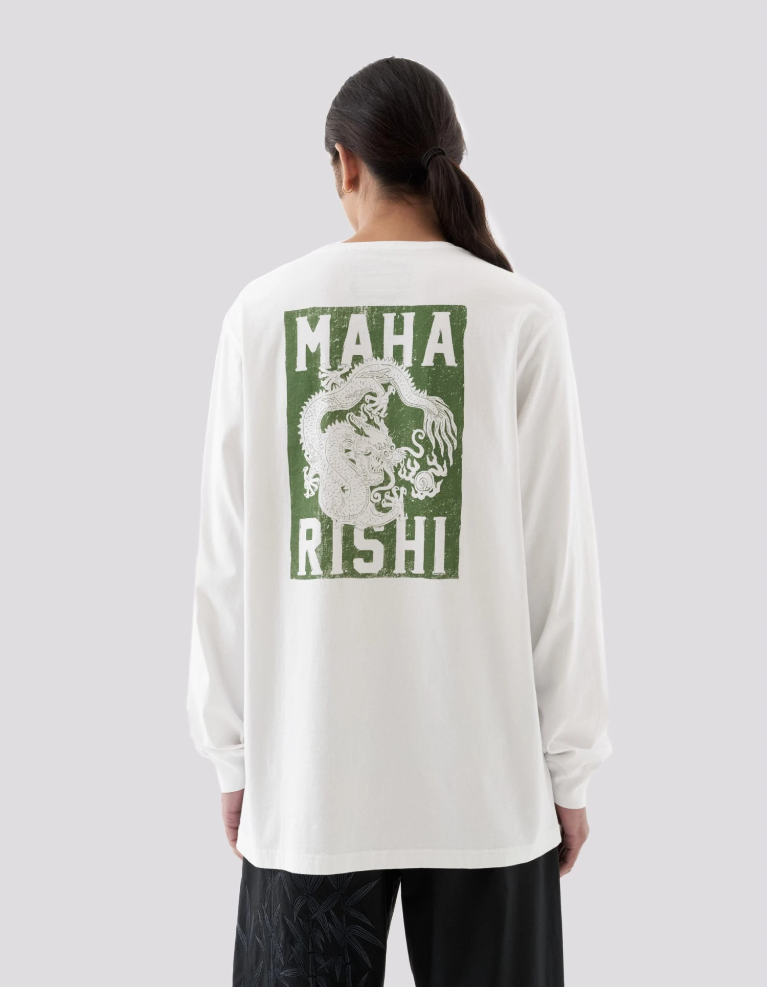 Maharishi 1277 Woodblock Dragon L/S T-Shirt White 2 Maharishi 1277 Woodblock Dragon L/S T-Shirt White - Image 2