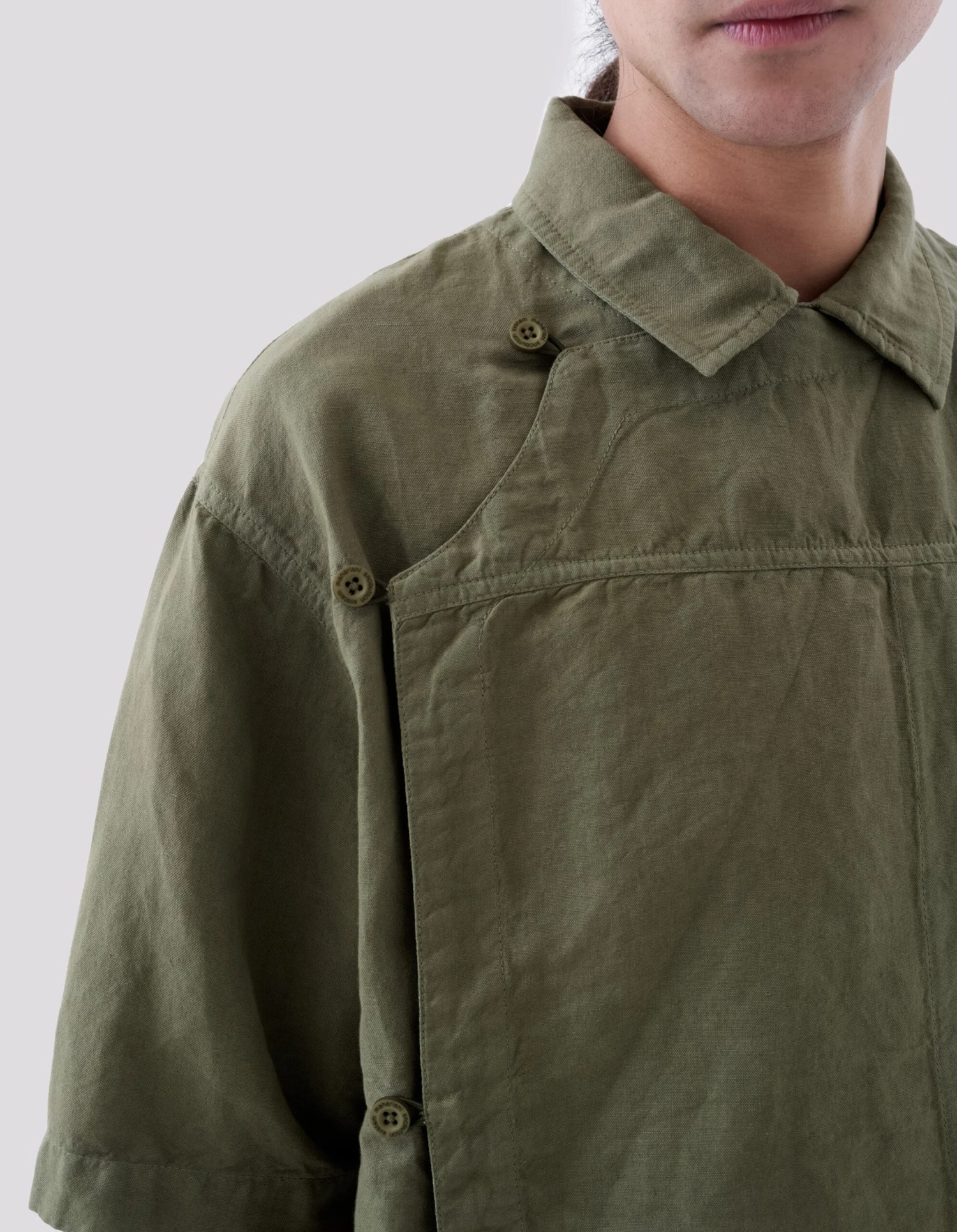 Maharishi 5120 Hemp Asym Monk Shirt Olive 4 Maharishi 5120 Hemp Asym Monk Shirt Olive - Image 4