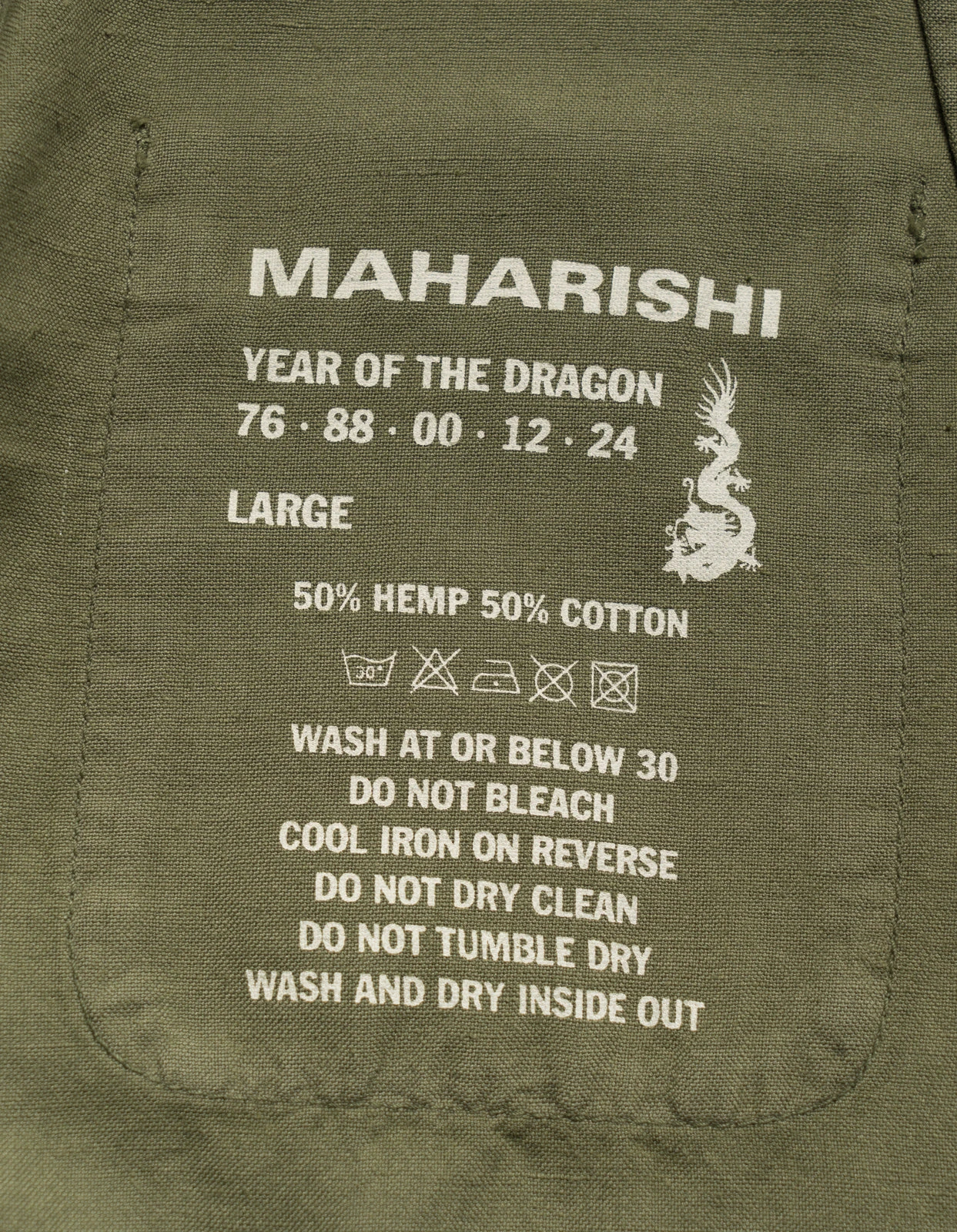 Maharishi 5078 Dragon Bamboo Hemp Shirt Olive OG-107F 10 Maharishi 5078 Dragon Bamboo Hemp Shirt Olive OG-107F - Image 10